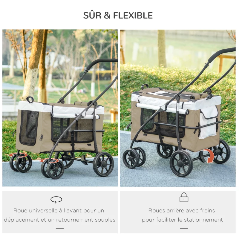 PawHut Poussette pliable animaux chien chat nacelle amovible bandoulières 4 roues 81 x 58 x 97,5 cm kaki
