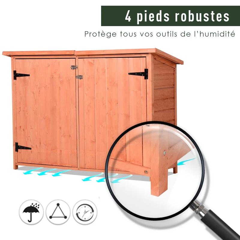 Outsunny Armoire de Jardin sur Pied Double Porte étagère et Toit bitumé relevable dim. 128L x 50l x 91H cm Bois Sapin pré-huilé