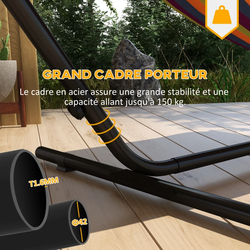 Outsunny Support Pied de hamac avec porte-gobelet Structure Robuste métal époxy Noir dim. 305L x 129l x 109H cm 150kg sans hamac