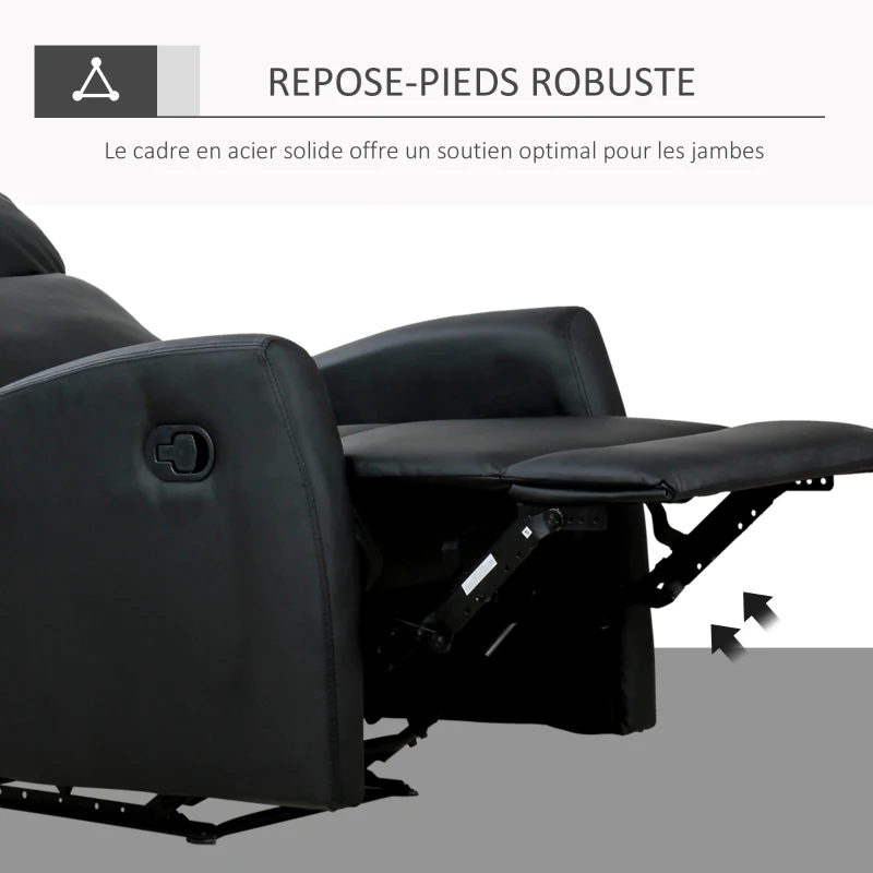 HOMCOM Fauteuil de Relaxation inclinable 170° avec Repose-Pied Ajustable revêtement synthétique Noir