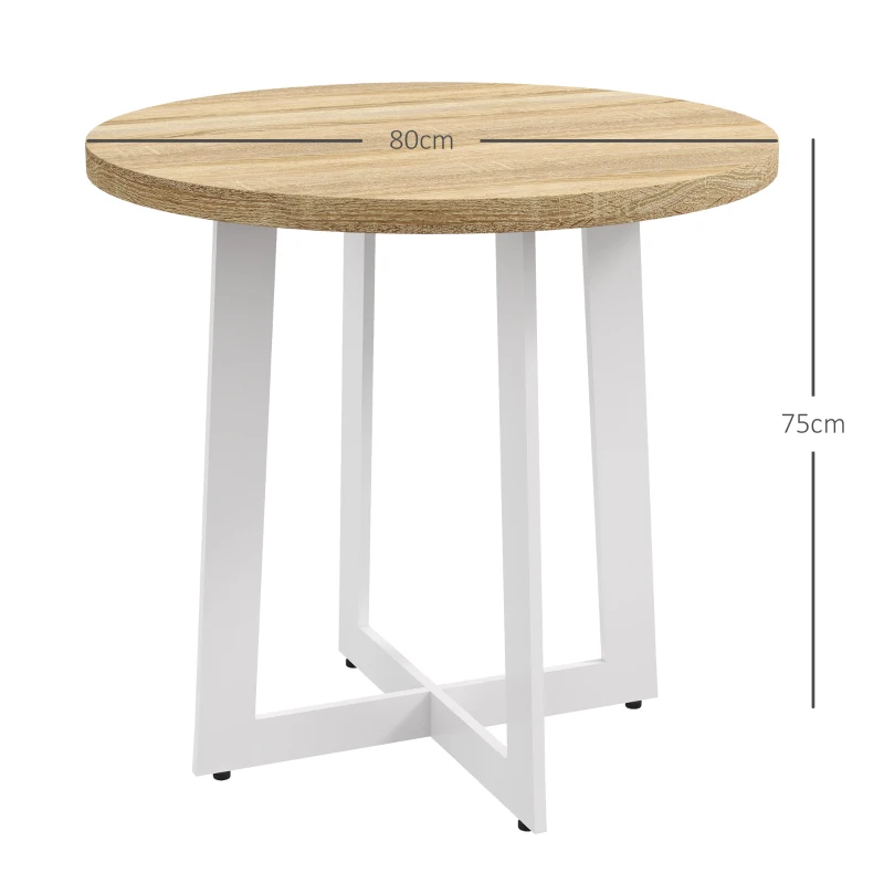 HOMCOM Mesa de Comedor Redonda para 4 Personas Mesa de Cocina con Tablero de Madera y Base de Acero Cruzada Ø80x75 cm Roble