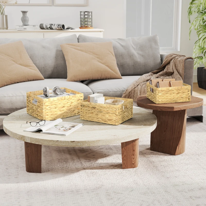 HOMCOM Lot de 3 paniers de rangement tressés boîtes de rangement avec poignées pour chambre, salon, salle de bain, bois naturel
