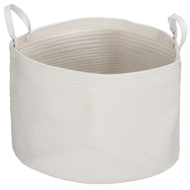 HOMCOM 88L Cotton Rope Laundry Basket, with Handles - Cream White
