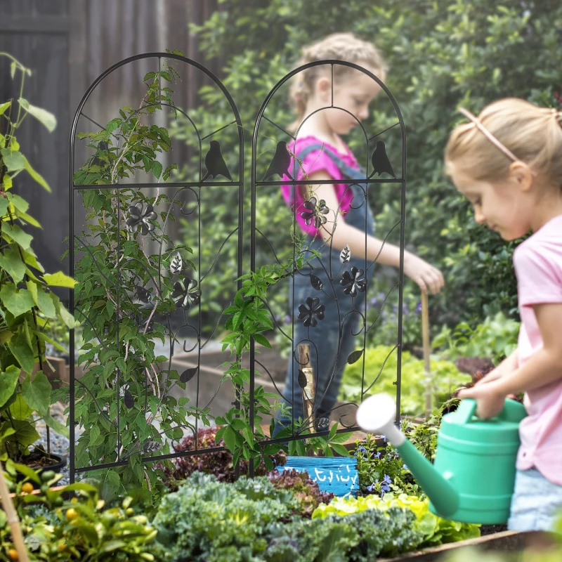 Outsunny Treillis de jardin lot de 2 support pour plantes grimpantes en métal - 38 x 98 cm noir