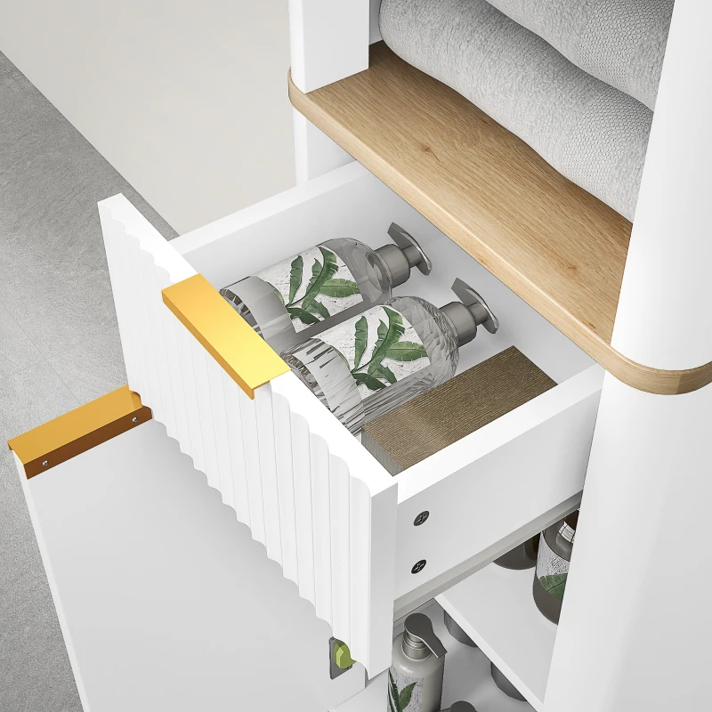 HOMCOM Armoire de salle de bain meuble colonne salle de bain avec 3 étagères tiroir 2 étagères réglables 33 x 30 x 170 cm blanc