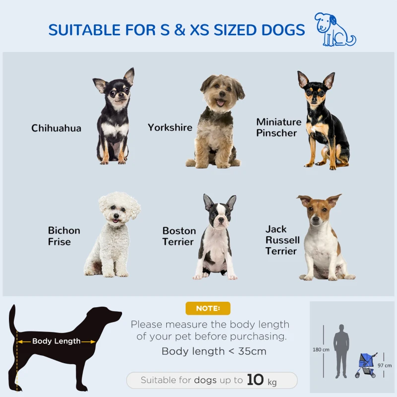 PawHut Dog Stroller with Rain Cover for Small Miniature Dogs, Folding Pet Pram with Cup Holder, Storage Basket, Reflective Strips, Blue