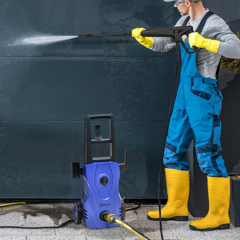 DURHAND Idropulitrice ad Alta Pressione 1600W con Ugello Regolabile e Kit Pulizia, 35x28x65 cm, Blu e Nero