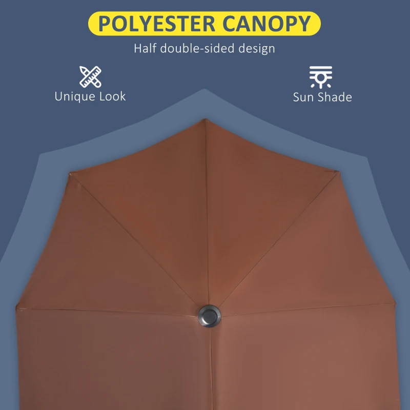 Outsunny 2m Half Parasol Market Umbrella Garden Balcony Parasol with Crank Handle, Base, Double-Sided Canopy, Coffee