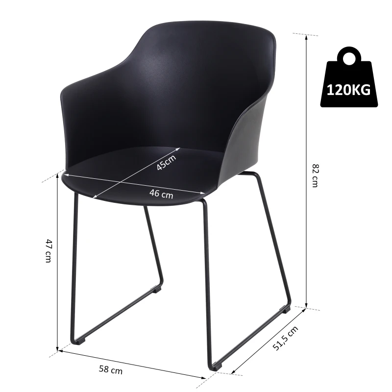 HOMCOM Lot de 2 chaises salle à manger chaise de salon avec accoudoirs pieds en métal 58 x 51 x 82 cm noir