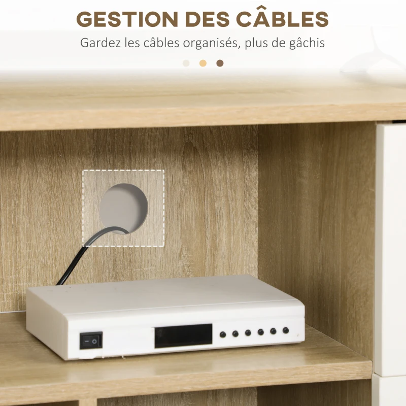 HOMCOM Meuble TV pour télévision jusqu'à 45 pouces pieds en bois massif style scandinave 3 niches 1 placard 120 x 30 x 60 cm