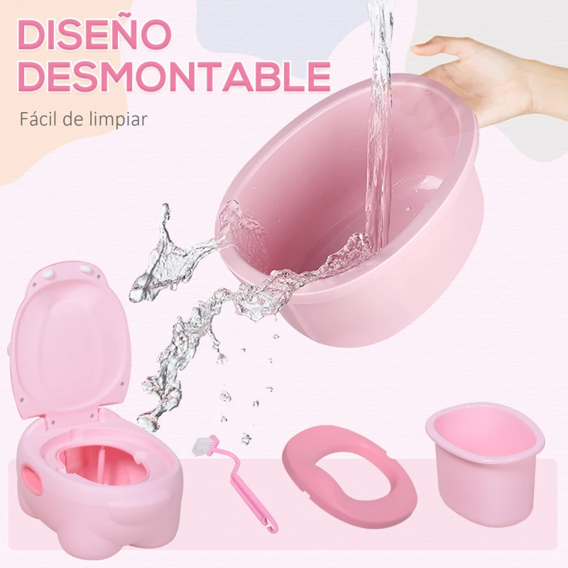 HOMCOM Orinal Infantil con Forma de Hipopótamo con Asas para Niños a partir de 6 Meses Inodoro de Aprendizaje 40x30x23 cm Rosa