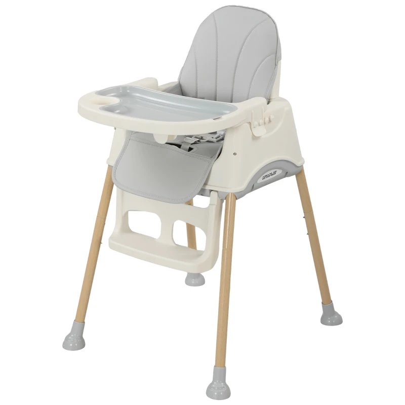 AIYAPLAY 3-in-1 Foldable High Chair for Babies, Toddlers, with Safety Harness, Washable Removable Seat Cushion, Tray, Grey