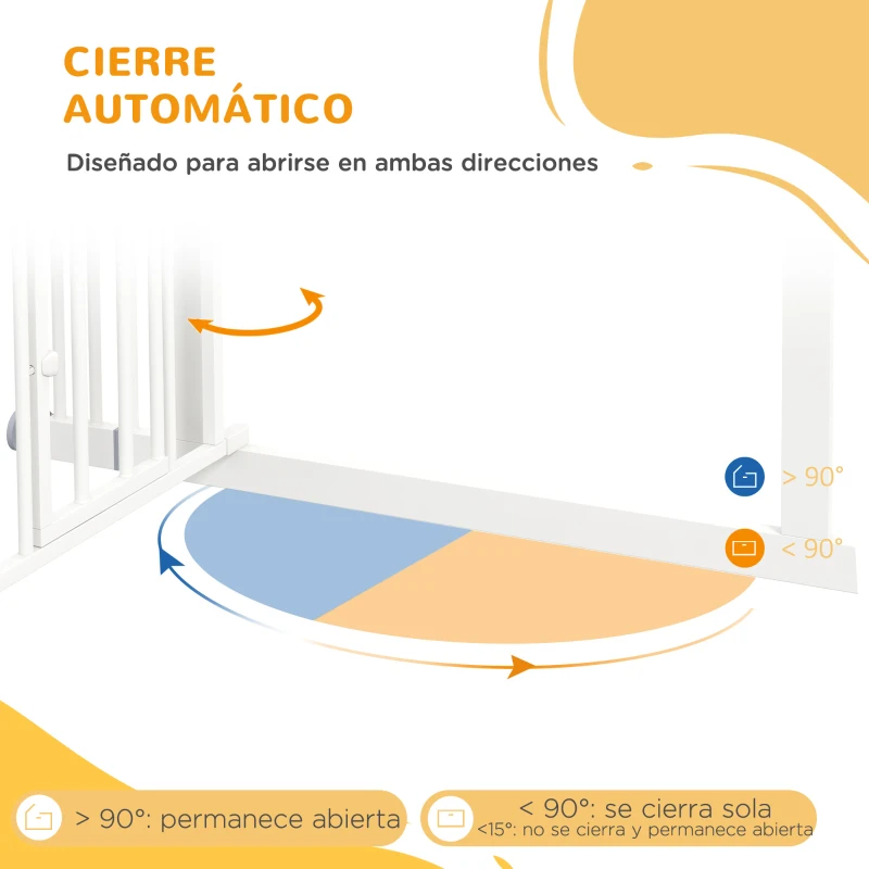 PawHut Barrera de Seguridad Extensible con Puerta Pequeña Cierre Automático y Sistema de Doble Bloqueo 74-101x104,1 cm Blanco