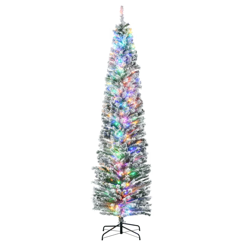 HOMCOM 7.5' Artificial Prelit Christmas Trees Holiday Décor with Colourful LED Lights, Flocked Tips, Berry, Pine Cone