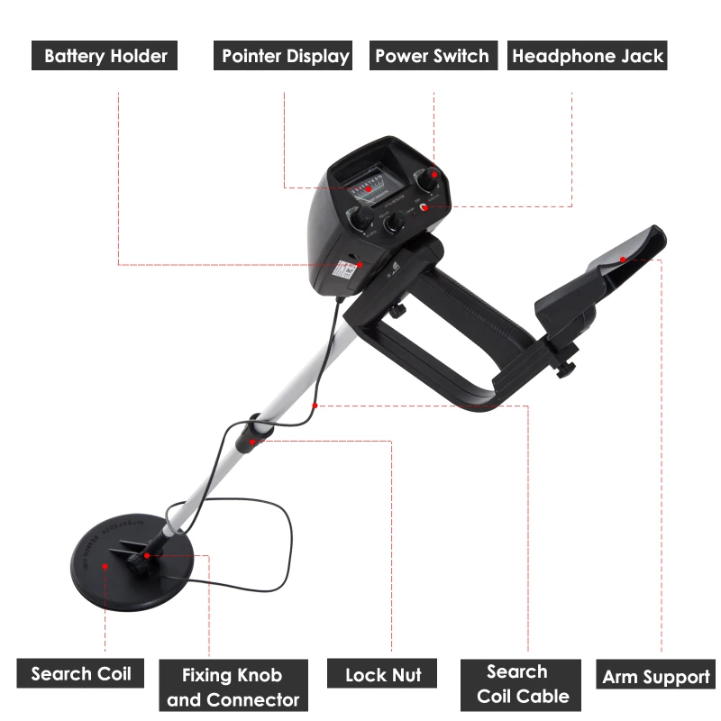 Outsunny Adjustable DISC Metal Detector Underground Gold Coin Digger Searcher Lightweight Treasure Jewelry Hunter with Waterproof Search Coil