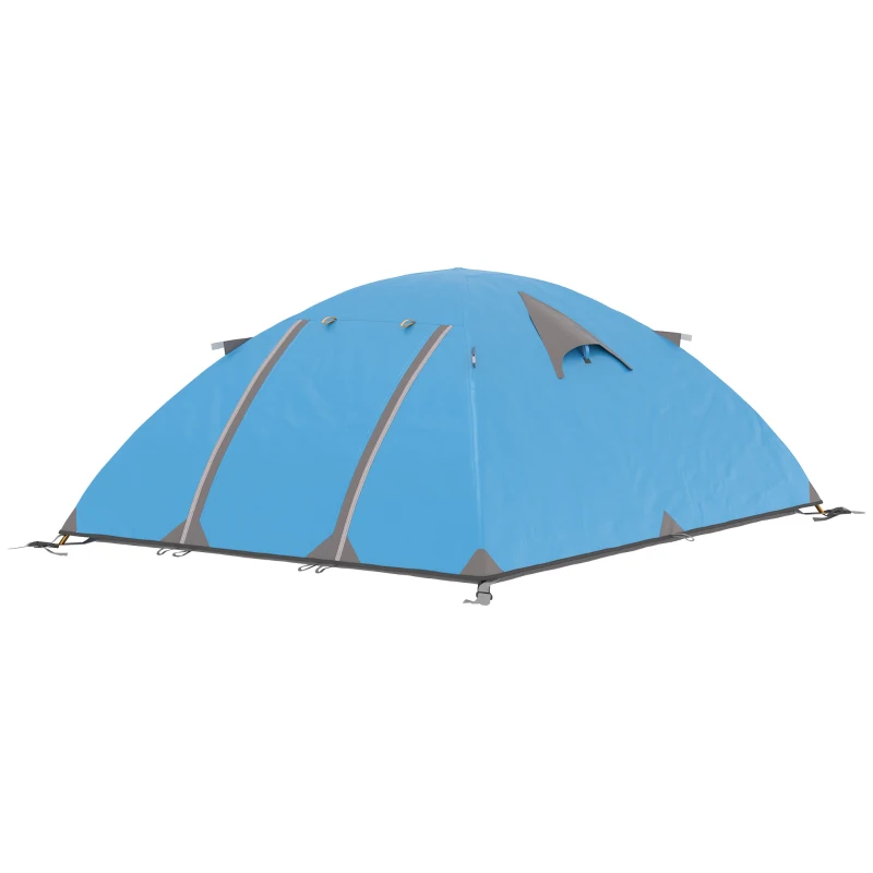 Outsunny Tente de camping 2-3 personnes dôme légère ventilée avec portes zippées sac de transport inclus 268 x 214 x 103 cm bleu