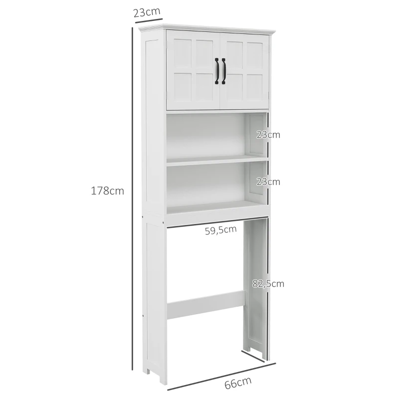 kleankin Meuble WC dessus de toilette armoire de rangement de salle de bain avec niches placard à double porte étagère réglable