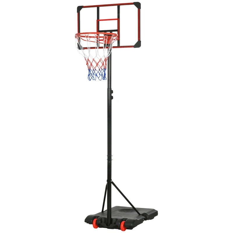 SPORTNOW Height Adjustable Basketball Hoop and Stand with Firm Backboard and Weighted Base, Portable on Wheels, Red