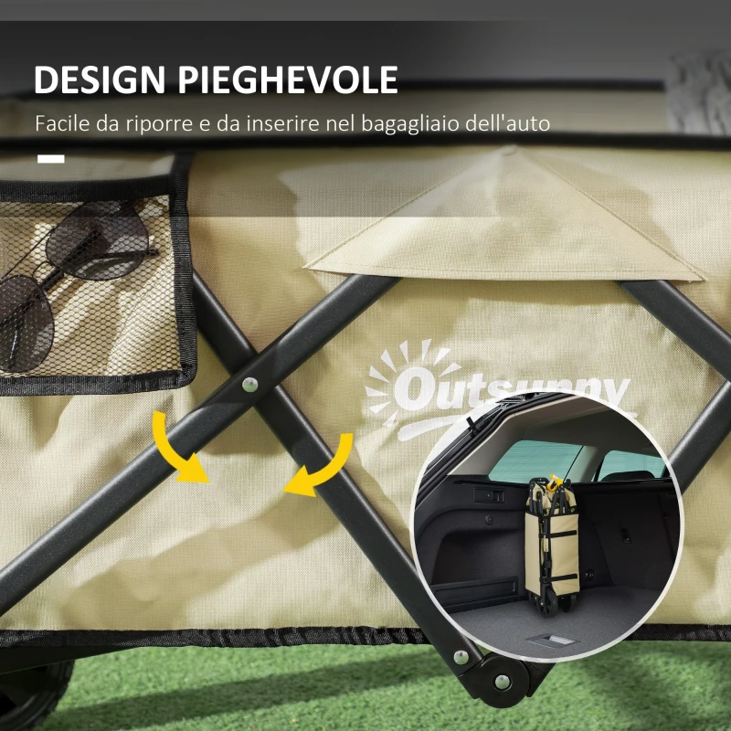 Outsunny Carrello da Giardino Pieghevole da 78L in Acciaio, tessuto Oxford e Plastica, 105x52x70-110 cm, color Kaki