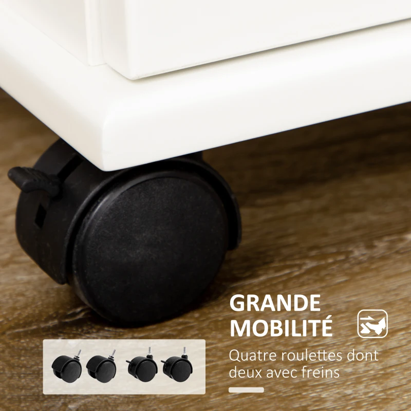 HOMCOM Desserte de cuisine à roulettes multi-rangements 1 tiroir 1 placard 1 portes-torchons blanc et plateau en bois