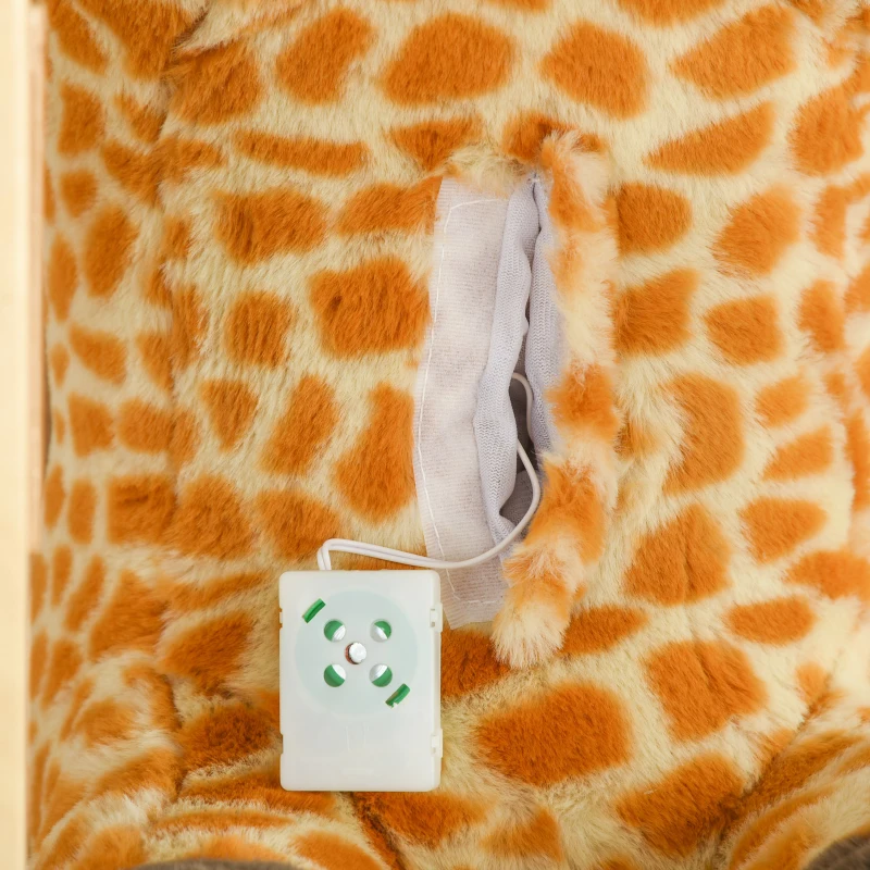 HOMCOM Jouet à Bascule Girafe et Porteur sur roulettes 2 en 1 Fonction sonore mugissement Bois peuplier Peluche Courte Polyester tacheté