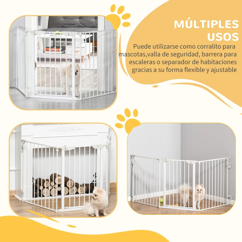 PawHut Barrera para Perros Plegable de 3 Paneles con Cierre Inteligente Barrera de Seguridad para Pasillo 180x74,5 cm Blanco