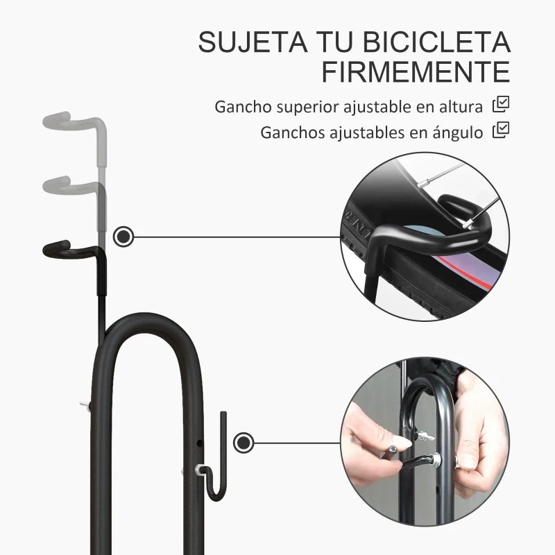 SPORTNOW Aparcamiento para Bicicletas Vertical y Horizontal con Ganchos Ajustables para Bicicletas de 24-29 Pulgadas y 700 C Negro