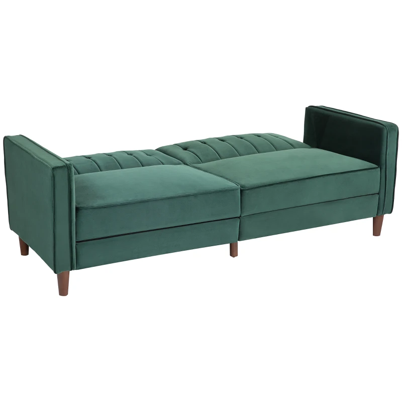 HOMCOM Velvet-Feel Three-Seater Sofa Bed - Green