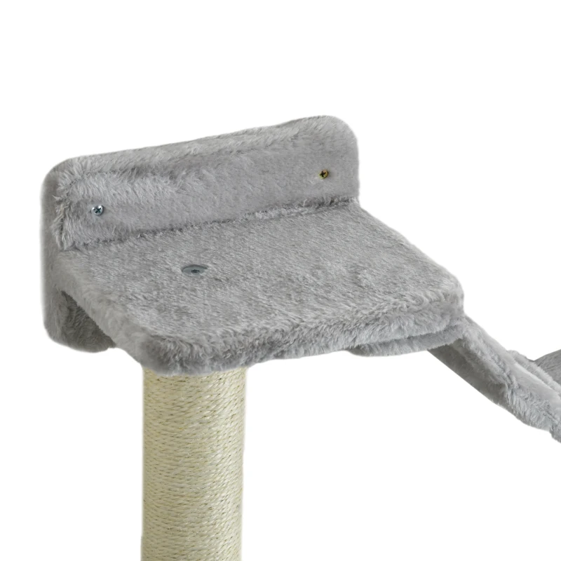 PawHut Juego de Escalada para Gatos de Pared 4 Piezas con Hamaca Bola Plataformas 84,5x19x54 cm Gris y Beige