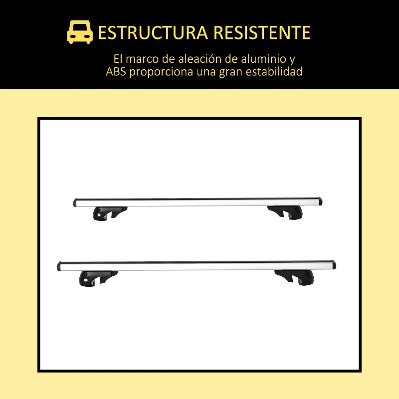 HOMCOM Barras de Techo Universales para Vehículos de Aluminio Bacas Portaequipajes Coche Automóvil Baca para Coche Universales con Cerradura Carga 75 kg 135 cm Plata