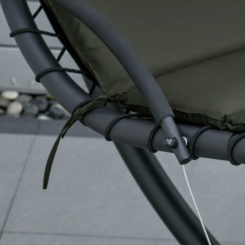 Outsunny Poltrona Sospesa da Giardino con Tettuccio Orientabile a Protezione UV, Sedia a Dondolo Sospesa Imbottito per Esterno, Grigio Scuro 190x115x190 cm