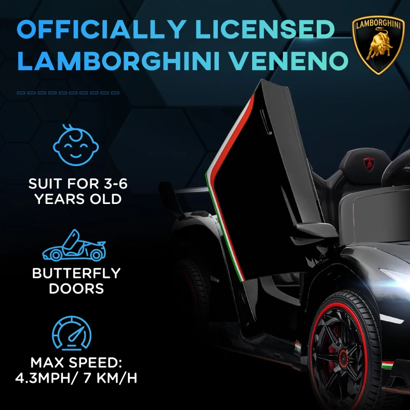 HOMCOM Lamborghini Veneno Licensed Electric Ride-On Car, with Remote, Music, Horn - Black