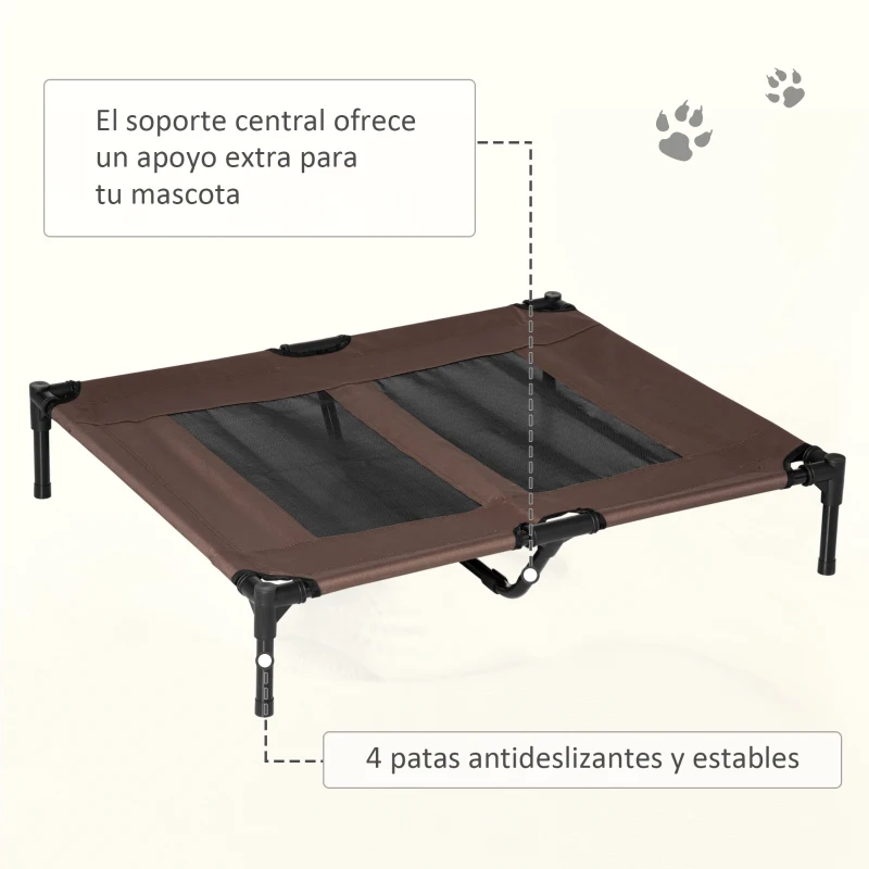 PawHut Cama para Mascotas con Zona de Malla Transpirable y Tela Oxford para Interior Exterior 92x76x18 cm Café