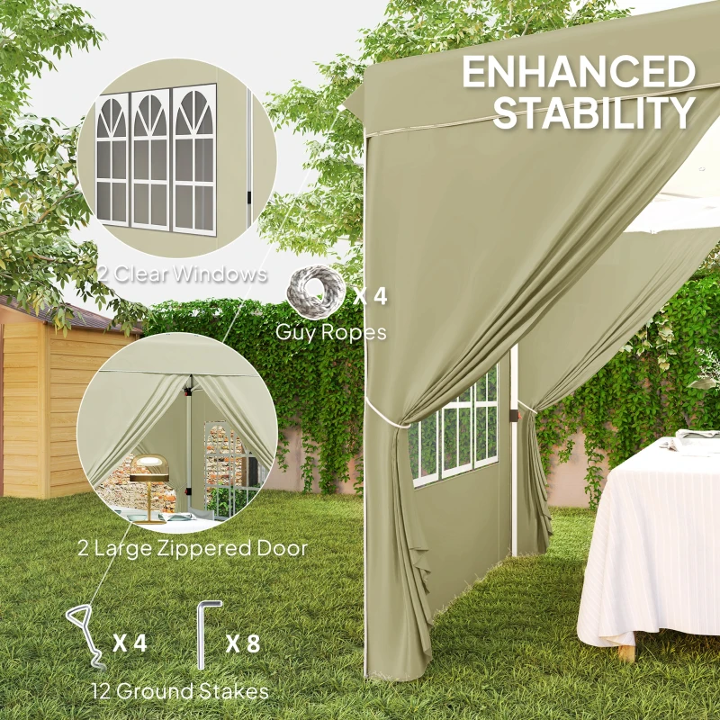 Outsunny Gazebo da Giardino Pop Up con 2 Finestre e Gambe Regolabili, in Metallo e tessuto Oxford, 248x248x270 cm, Crema