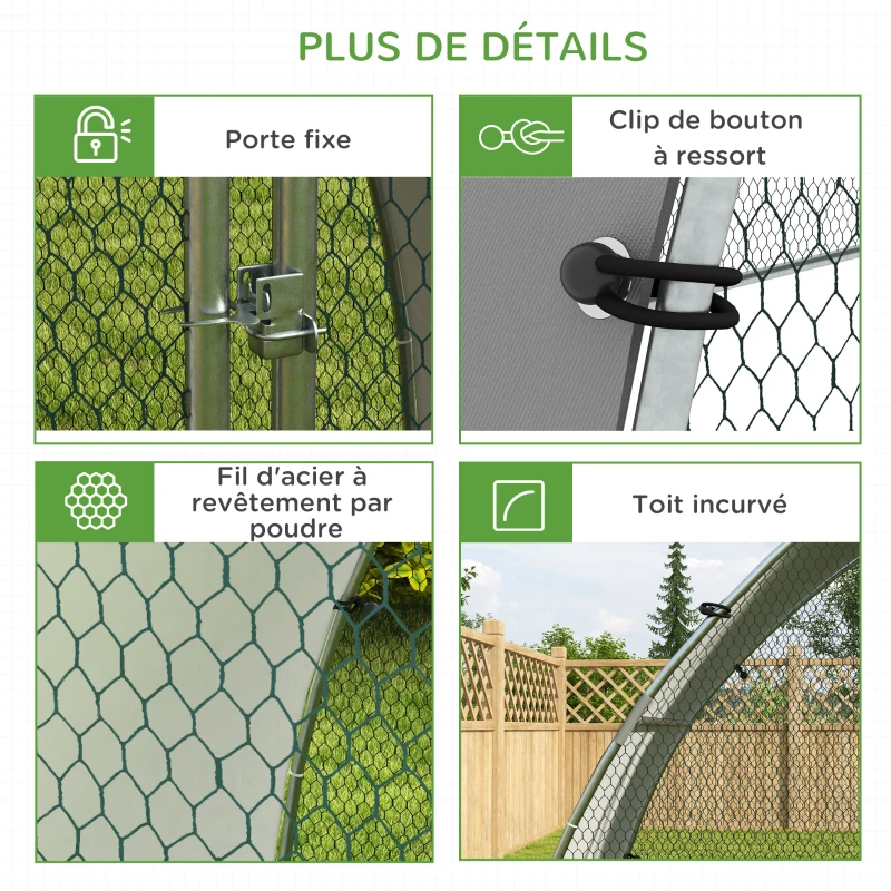 PawHut Grand enclos poulailler chenil volière extérieure 5,75m² toit anti-UV toit anti-UV, acier galvanisé, porte verouillable