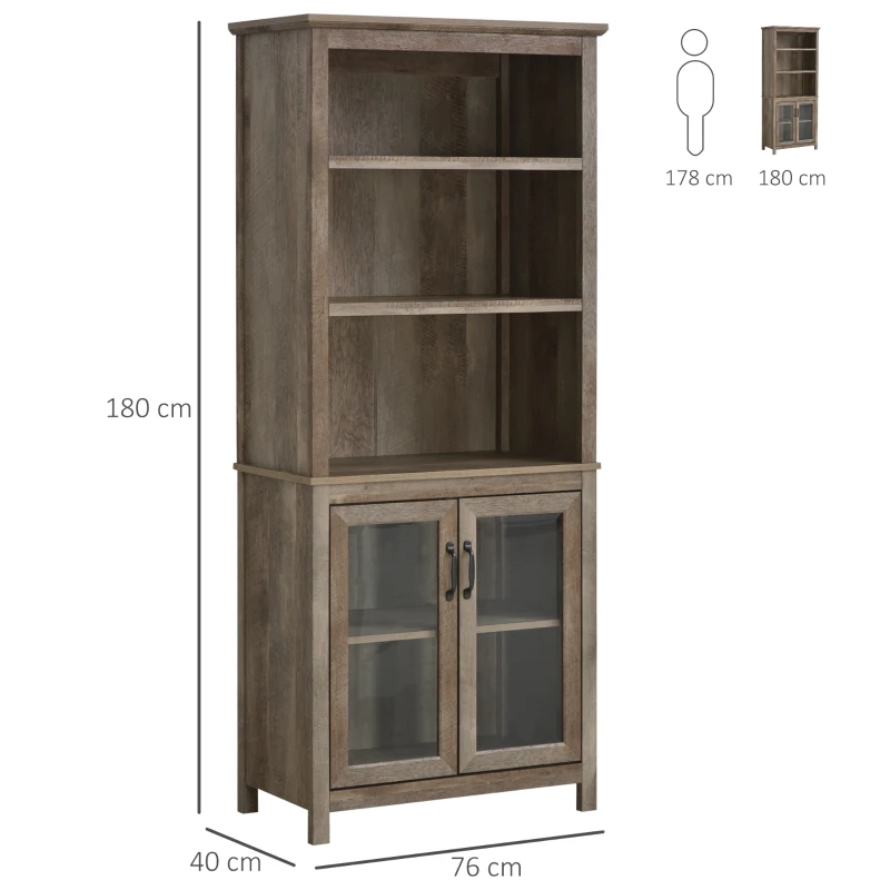 HOMCOM Bibliothèque Vitrine Buffet de Cuisine Armoire Rustique Multi-rangements 2 étagères dim. 76 x 40 x 180 cm