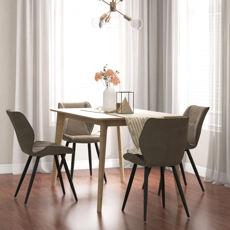 HOMCOM Set of 4 Contrast Stitched PU Leather Racing-Style Dining Chairs Accent Seat w/ Steel Legs Ergonomic Back Padding Home Living Room Brown