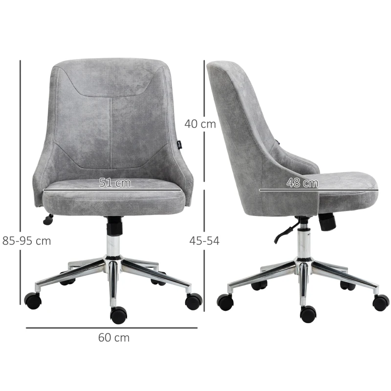 Vinsetto Sedia da Ufficio Regolabile in Altezza con Funzione Girevole e Inclinabile a 360°, 56x63x85-95 cm, Grigio