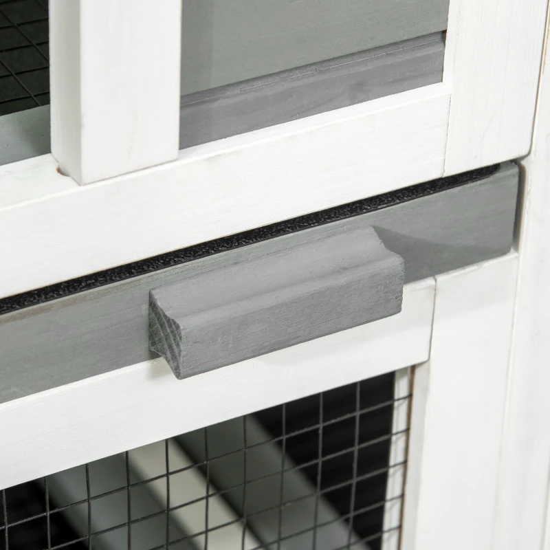 PawHut Clapier intérieur bois avec roulettes 3 étages rampes - dim. 110L x 50l x 86H cm - gris et blanc