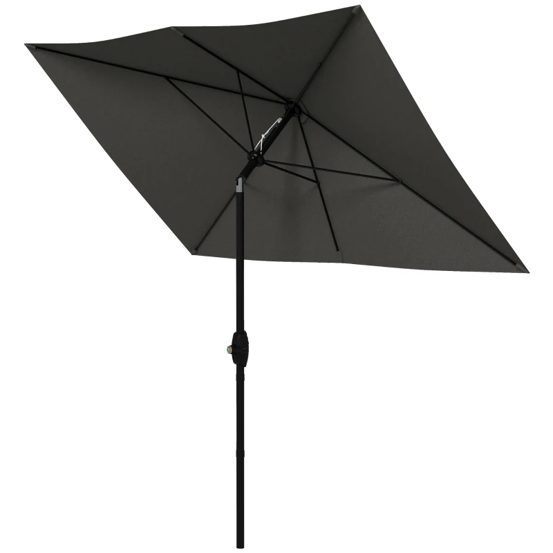 Outsunny 3 x 2 m Garden Parasol Umbrella with Aluminium Pole, UPF 50+ Rectangular Outdoor Table Parasol Sun Shade with Crank & Push Button Tilt, Metal Ribs, Dark Grey