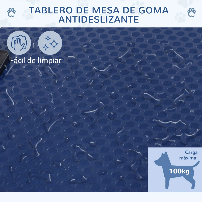 PawHut Mesa de Peluquería para Mascotas Mesa de Aseo Plegable con Estante de Almacenamiento Estructura Acero Altura Ajustable 107x60x170 cm