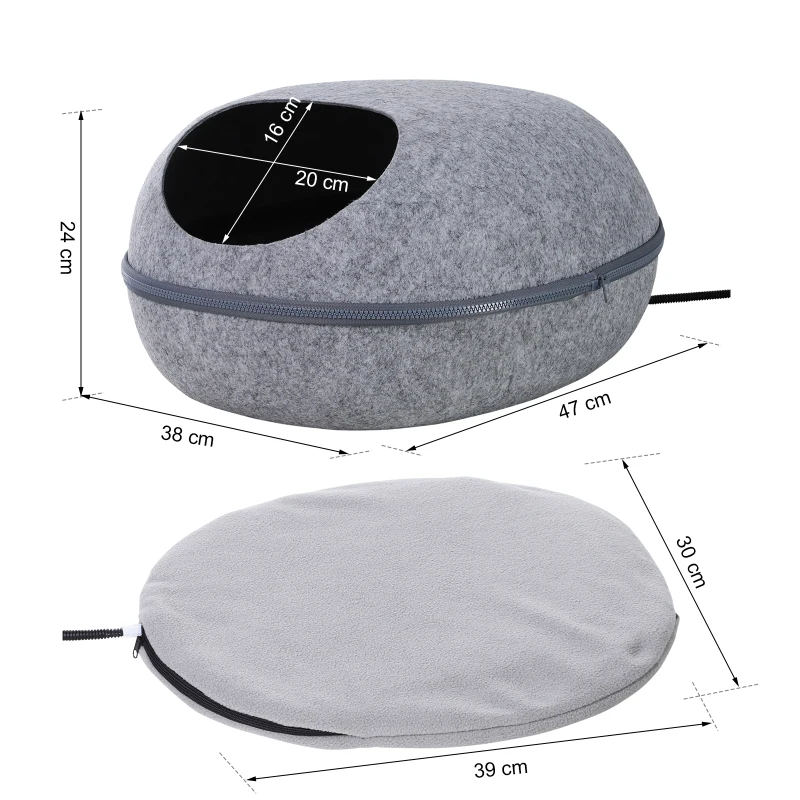 PawHut Coussin chauffant chat panier chat grand confort dim. 47L x 38l x 24H cm température max. 40°C polyester gris
