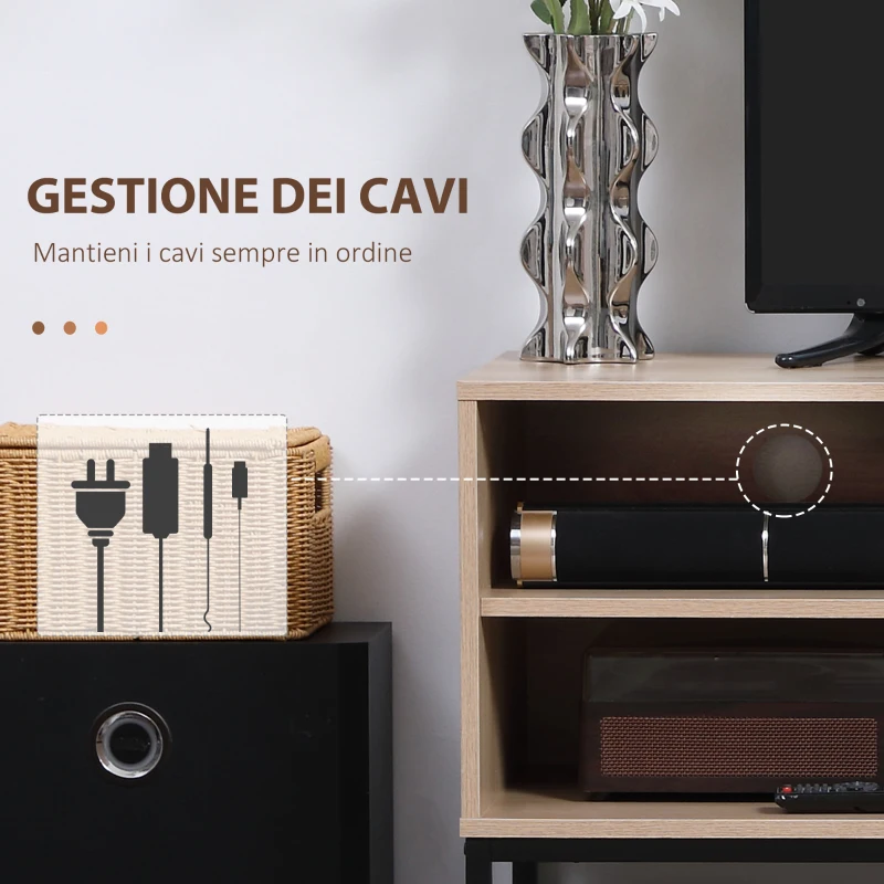 HOMCOM Mobile TV Moderno per TV max 60" in MDF e Acciaio con 4 Ripiani Aperti e Armadietto a 2 Livelli, 140x40x55.3 cm