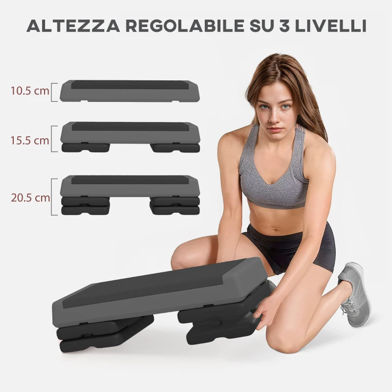 SPORTNOW Stepper Fitness Regolabile a 10.5/15.5/20.5 cm con Superficie Antiscivolo e Capacità 250 kg, Grigio