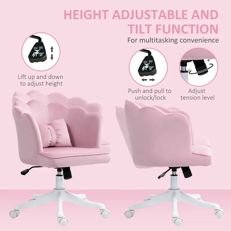 HOMCOM Velvet-Feel Petal Back Office Chair - Pink