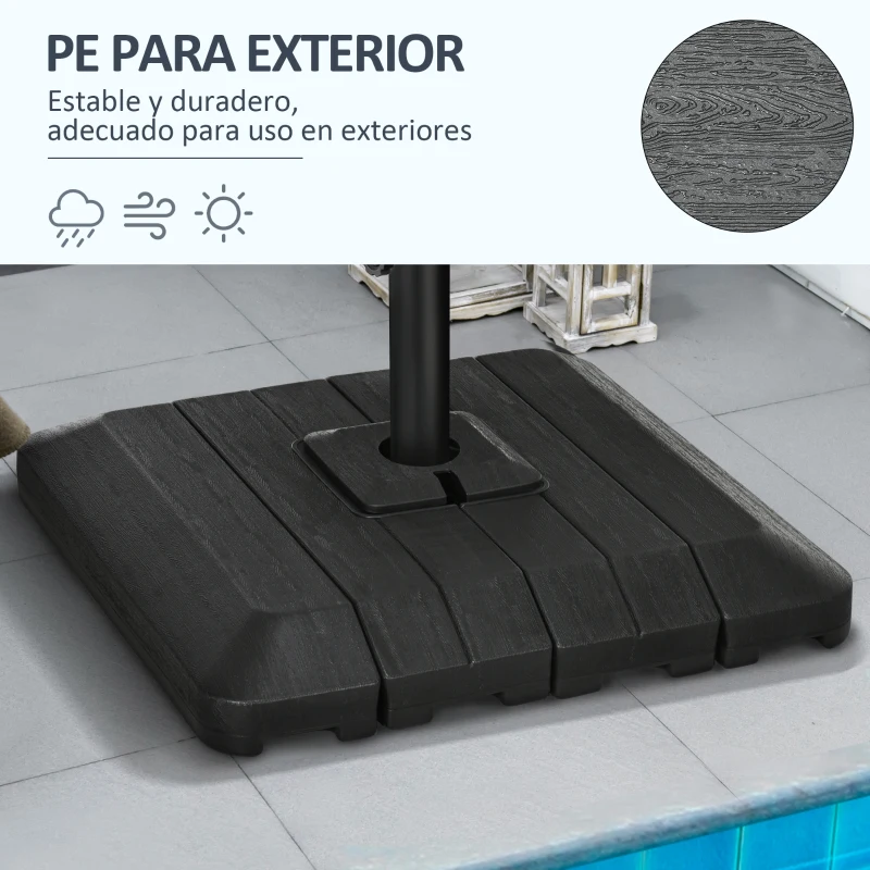 Outsunny Pesos para Base de Sombrilla en Cruz  4 Piezas Rellenables con 100 kg Agua o 135 kg Arena 98x98x18,5 cm Negro