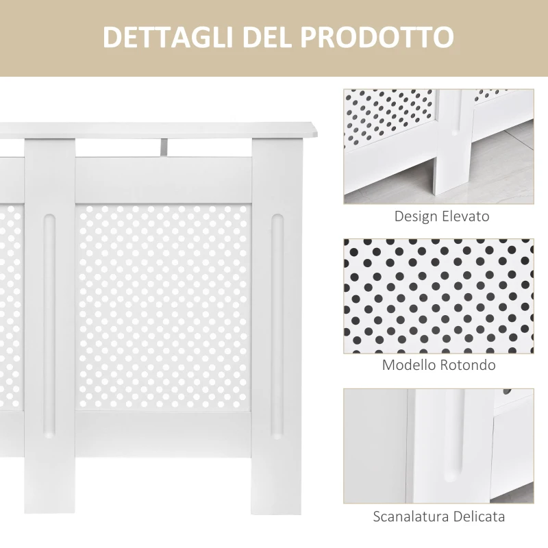 HOMCOM Copritermosifone Moderno a Griglia in MDF per Casa e Ufficio, 111.5x82x19 cm, Bianco