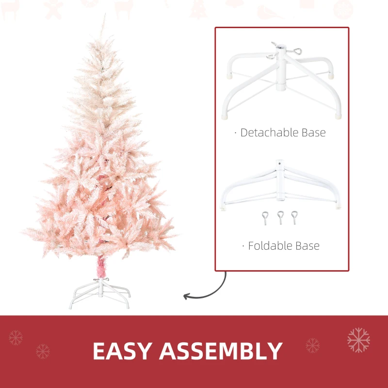 HOMCOM 5FT Pink Artificial Christmas Tree Holiday Home Decoration Ornament w/ Metal Stand Fully Pretty Home Office Joy