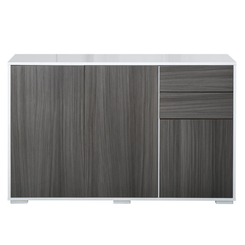HOMCOM Buffet meuble de rangement 2 tiroirs coulissants 3 portes étagère réglable panneaux de particules 117 x 36 x 74 cm gris