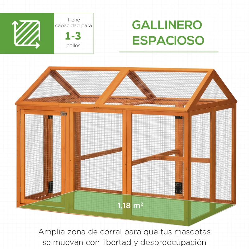 PawHut Gallinero para Exterior 140x88,5x106 cm con 3 Perchas Marco de Madera y 2 Puertas con Cierre Madera Natural